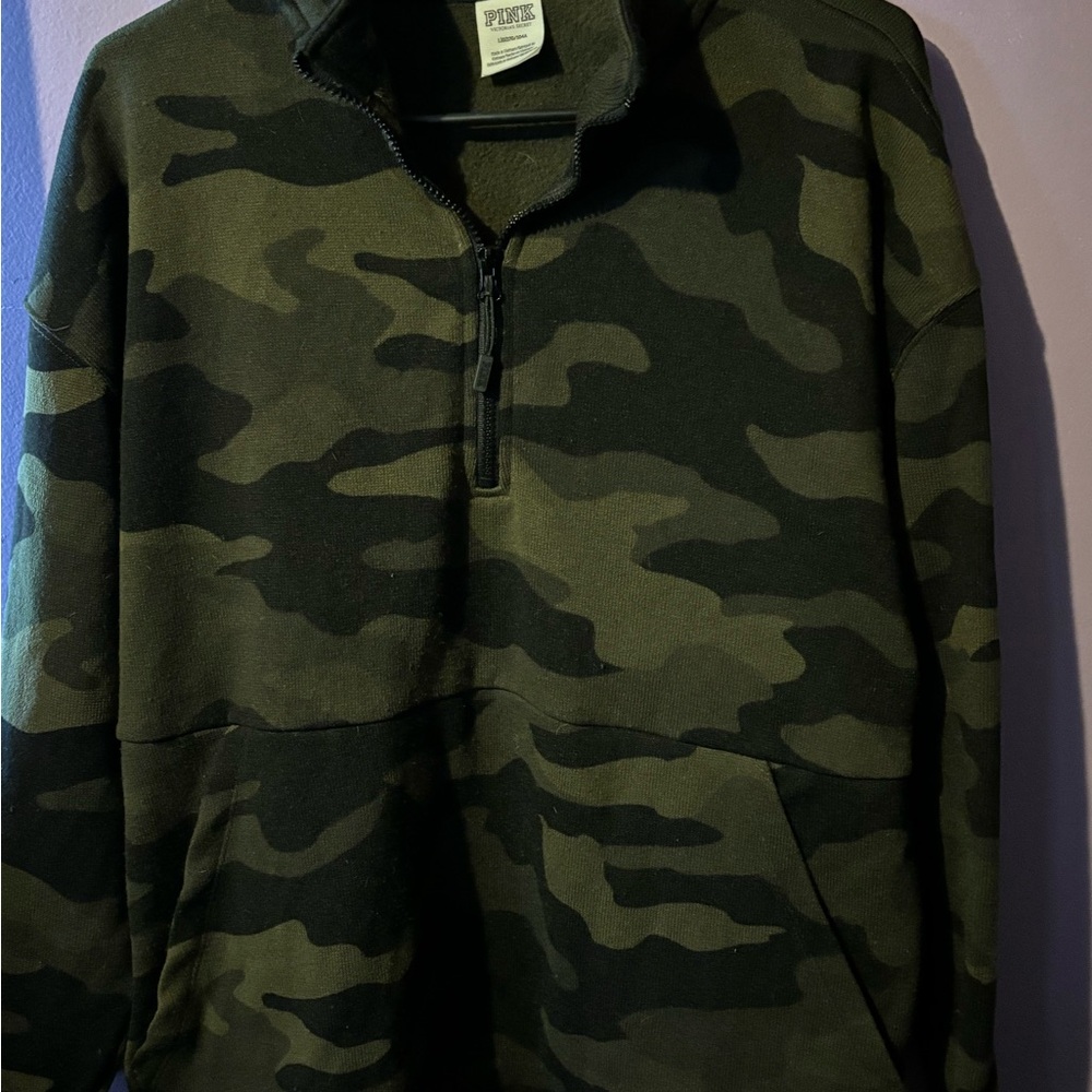 PINK Victoria's Secret Camouflage Sweatshirt half zip with front pocket.